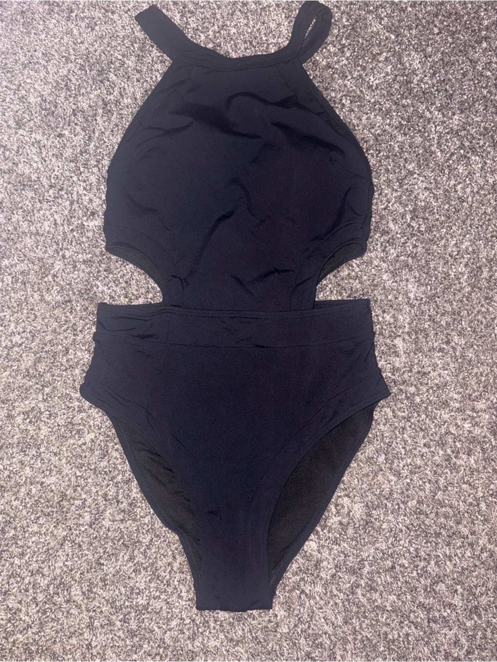 Black One-Piece High Neck Cutout Swimsuit
